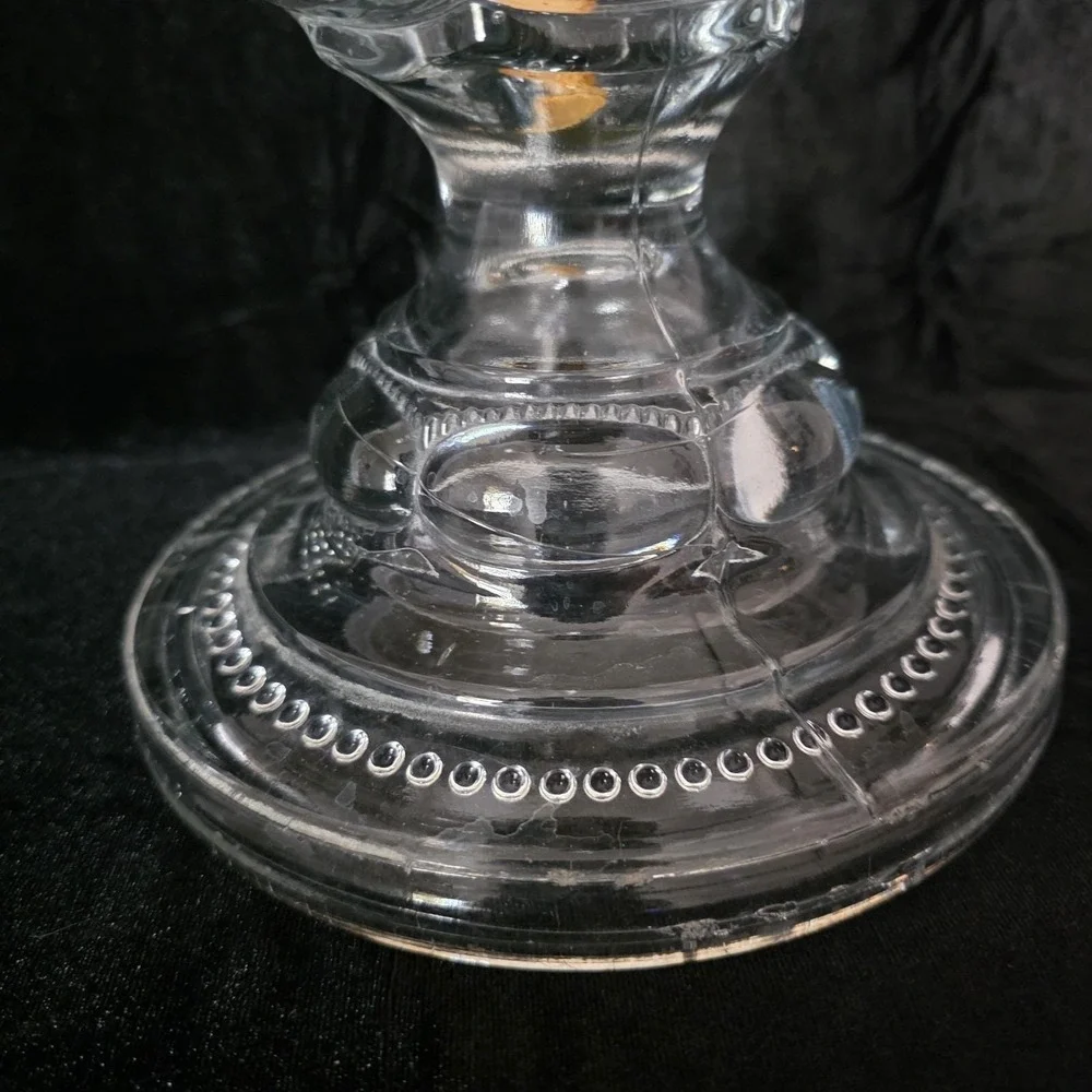 Antique Beaded Peanut Pattern Manganese Or Uranium Glass Oil Lamp Base Glows